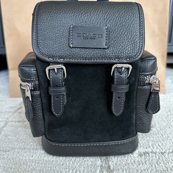 Coach Handbags - NWT Coach Sprint Sling Black Leather & Suede Mini Backpack